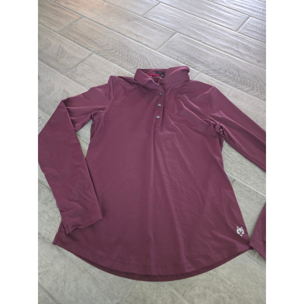 Greyson Womens Long Sleeve Polo Shirt Burgundy Wolf Logo Golf Top Medium